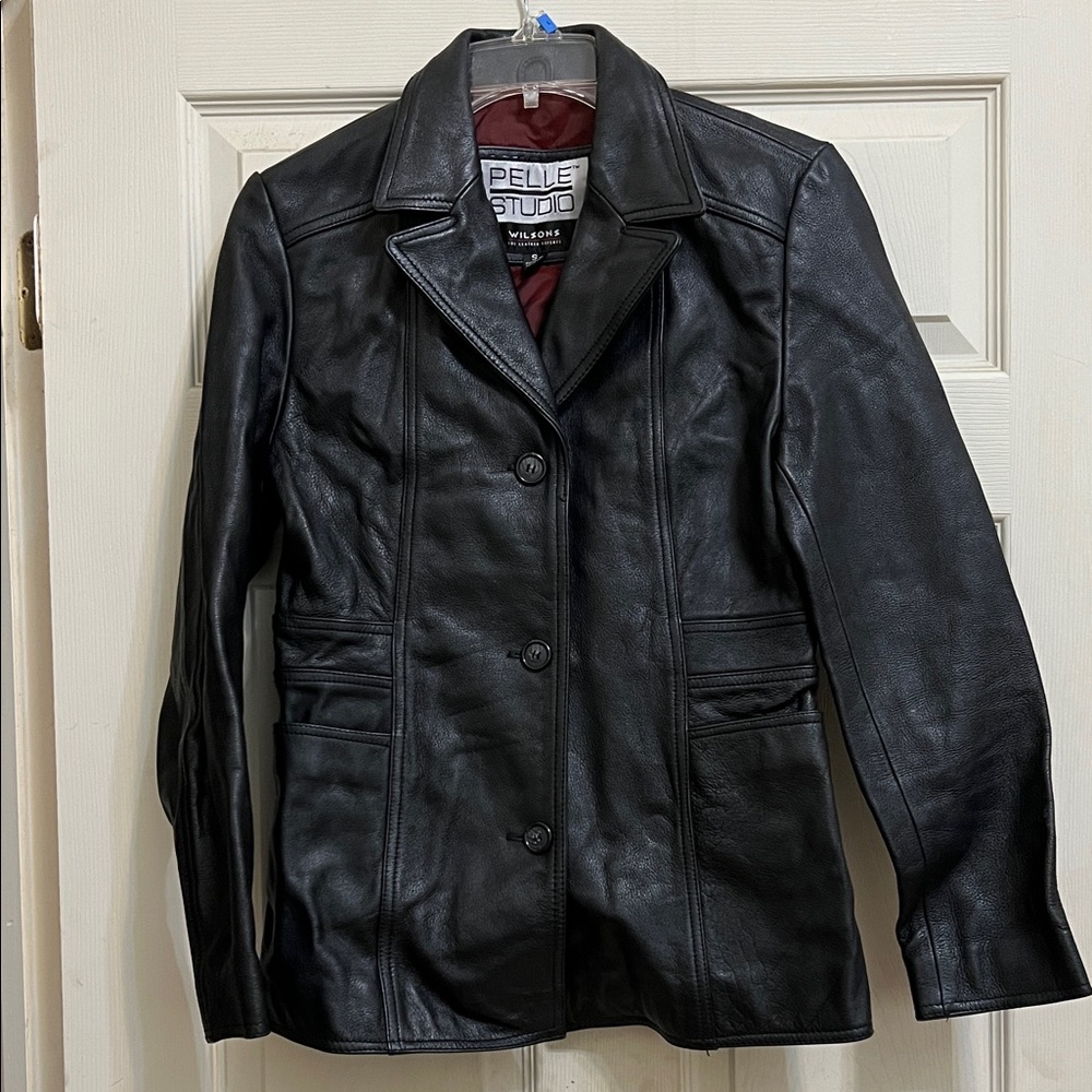 Vintage Wilsons Leather blazer womens small black leather jacket - Picture 1 of 5